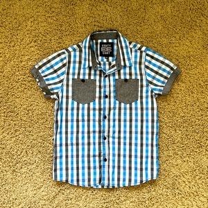 Plaid Button Down Short Sleeved Shirt, Fits Size 10/12 or L